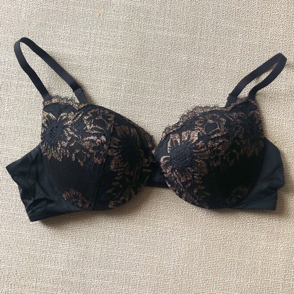 Maidenform Black and Gold Lace Pushup Bra, Size 36B - NEVER WORN!